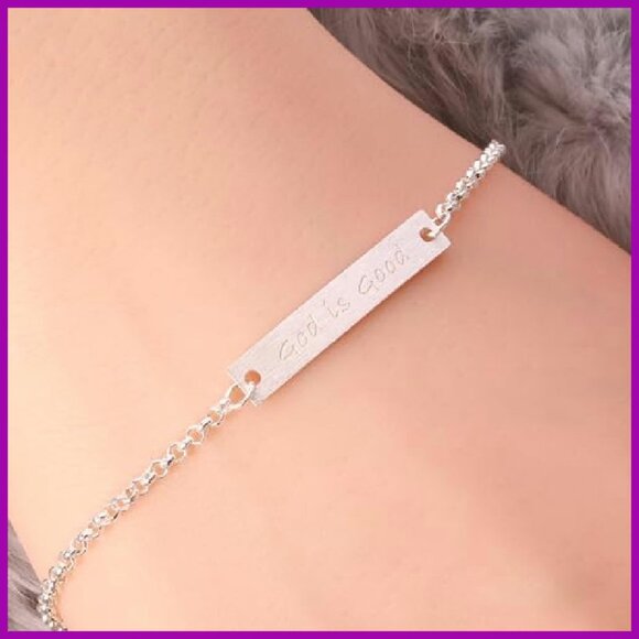 Sterling Silver Adjustable Cuff Bracelet Engraved God Is Good - Picture 5 of 8